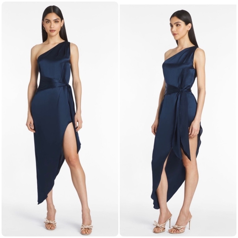 Amanda Uprichard Palmira Silk One-Shoulder Navy Maxi Dress 💙 Small